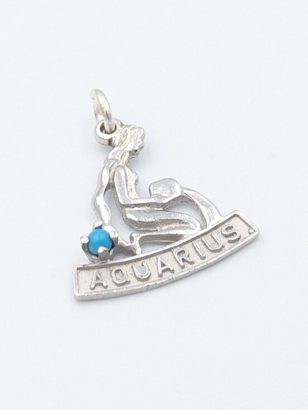 Vintage Charm Aquarius 925 Sterling Silver Zodiac Astrology February Pendant